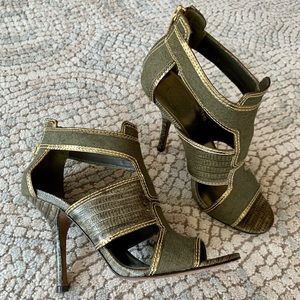 Tory Burch Olive & Gold Gladiator Sandal Heels Sz7